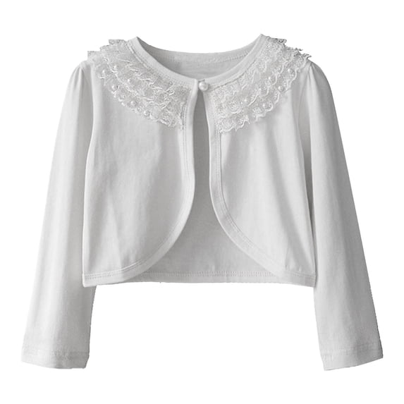 Atogsazn Girls Cardigan Toddler Kids Baby Girls Fashion Cute Color Long Sleeved Lace Princess Cardigan Shawl Coat 4-5 Years Beige