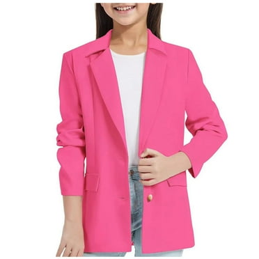 Atogsazn Girls Casual Blazers Single Breasted Long Sleeve Jackets Fall Bussiness Work Clothes with Pockets Hot Pink 5-6 Years on Clearance