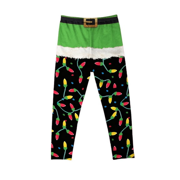 Atogsazn Girls Christmas Legging Pants Kids Lights Printed Slim Leg Leggings Party Cosplay Skinny Clothing 02-Green 5-6 Years Fashion