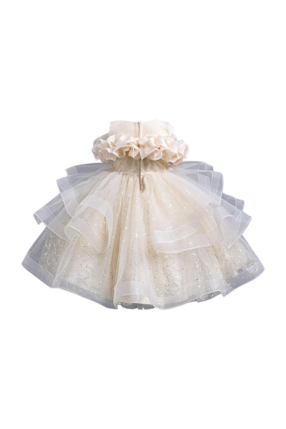 Girls' Embroidered Lace Princess Dress Wedding Baptism Dresses Sleeveless Formal Party Wear Fashion Clothes A-Beige 9-10 Years