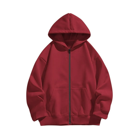 Atogsazn Girls Full Zip Hoodies Kids Fleece Long Sleeve Sweatshirt Hooded Tops Fall Clothing with Pocket Wine 11-12 Years Fashion