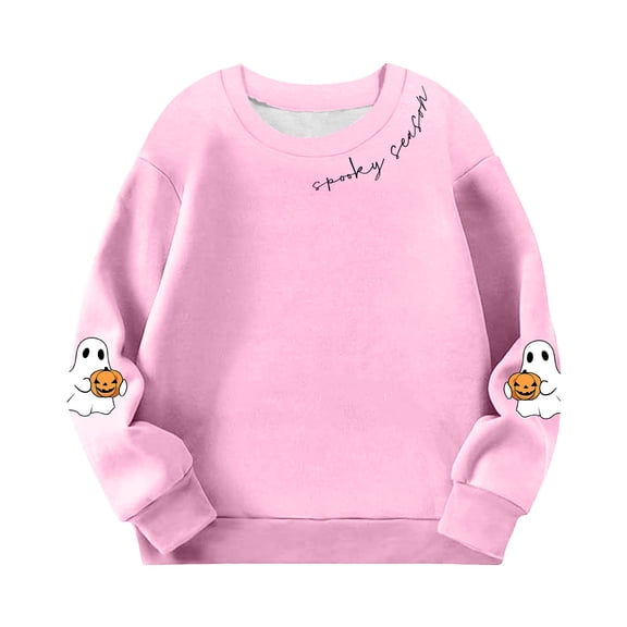 Atogsazn Girls Halloween Sweatshirt Kids Spooky Long Sleeve Sweatshirts Fall Winter Pullover Clothes 02-Pink 7-8 Years Fashion