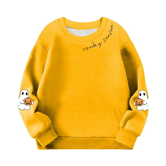 Atogsazn Girls Halloween Sweatshirt Kids Spooky Long Sleeve Sweatshirts Fall Winter Pullover Clothes 02-Yellow 5-6 Years Fashion
