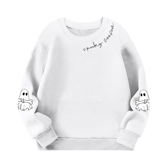 Atogsazn Girls Halloween Sweatshirt Kids Spooky Long Sleeve Sweatshirts Fall Winter Pullover Clothes White 5-6 Years Fashion