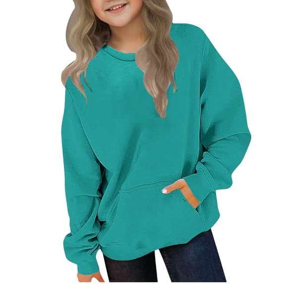 Atogsazn Girls Oversized Sweatshirt Kids Casual Fleece Pullover Long Sleeve Sweater Fall Clothing Crew Neck Tops Mint Green 5-6 Years Fashion