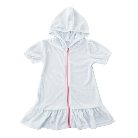 Atogsazn Girls Pajamas Clearance Girls Swim Cover Up Kids Swimsuit Coverup Zip-Up Beach Bathing Suit Robe 8-9 Years White