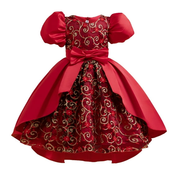 Atogsazn Girls Princess Dress Kids Casual Ruffle Sleeveless Dresses Fashion Birthday Wedding Clothes 02-Red 6-7 Years