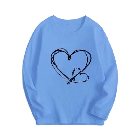 Atogsazn Girls Summer Heart Graphic Tshirt Kids Casual Long Sleeve Pullover Shirt Blouse Tee Outfit Light Blue 12-13 Years Fashion