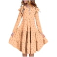 thumbnail image 1 of Atogsazn Girls Summer Long Sleeve Dress Kids Casual Ruffle A-Lined Midi Sundress Striped Layered Dresses 02-Orange 12-13 Years Fashion, 1 of 6