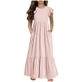 thumbnail image 1 of Atogsazn Girls Summer Maxi Dress Children's Ruffle Short Sleeve Crew Neck Dress Kids Loose Casual Flowy Tiered Dress 20-Pink 8-9 Years, 1 of 6