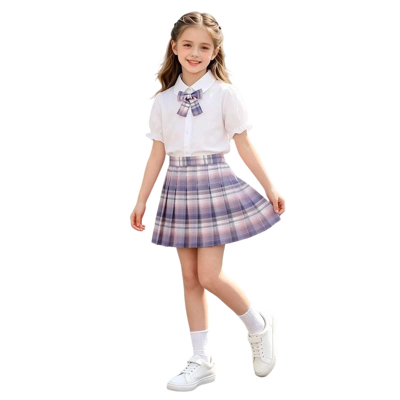 Atogsazn Girls Summer Two Piece Clothes Set Kids Button Short Sleeve ...