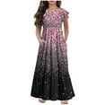 thumbnail image 1 of Atogsazn Girls Tiered Ruffle Dress Children's Gradient Round Neck Maxi Dresses Beach Holiday Vacation Sundress 07-Pink 12-13 Years, 1 of 1