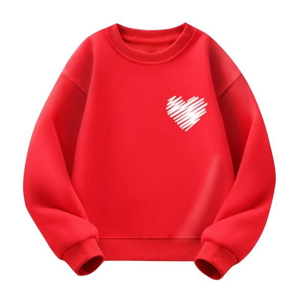Atogsazn Girls Valentine's Day Sweatshirt Kids Casual Printed Athletic Pullover Sweatshirt Fashion Clothes Tops Red 7-8 Years on Clearance