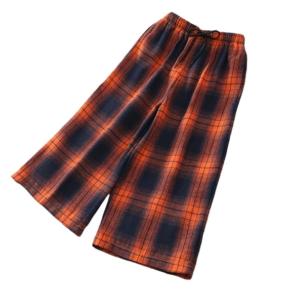 Atogsazn Girls Wide Leg Plaid Pants Kids Casual Loose Fit Elastic Waist Drawstring Pant Trouser Red 8-9 Years Fashion