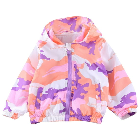 Atogsazn Girls Windbreaker Jacket Kids Spring Fall Outerwear Cute Pattern Hoodie Loose Zipper Coat for Children Hot Pink 4 Years