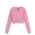 thumbnail image 1 of Atogsazn Girls Zip Up Cropped Hoodies Kids Fleece Sweatshirt Hoodie Long Sleeve Jacket Fall Clothing with Pocket 01-Pink 13-14 Years Fashion, 1 of 9