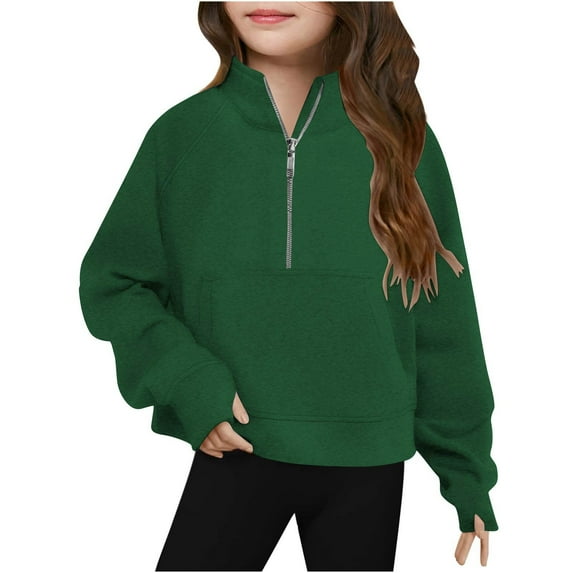 Atogsazn Half Zip Oversized Sweatshirt for Girls Kids Long Sleeve Pullover Sweatshirts Fashion Clothes Army Green 7-8 Years