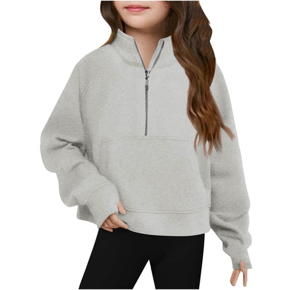 Atogsazn Half Zip Oversized Sweatshirt for Girls Kids Long Sleeve Pullover Sweatshirts Fashion Clothes Gray 11-12 Years