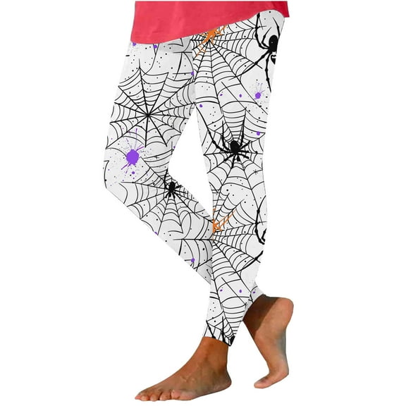 Atogsazn Halloween Leggings for Women Spiderweb Graphic High Waisted Slim Leg Pants Fashion Trousers White L