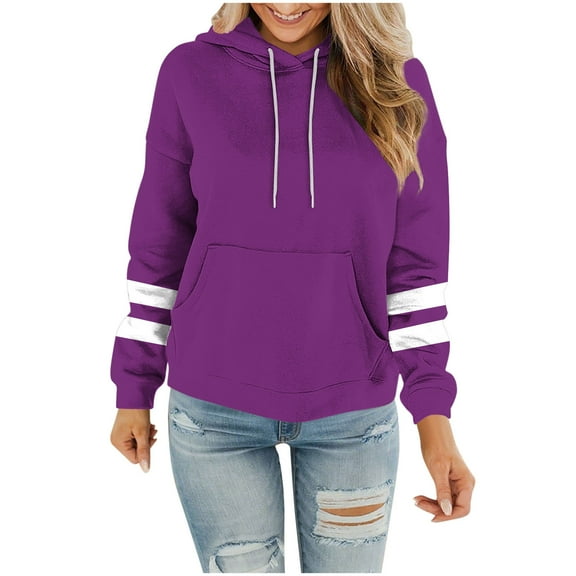 Atogsazn Hoodies for Women Oversized Fleece Long Sleeve Sweatshirt Pullover Drawstring Tops with Pocket Purple S