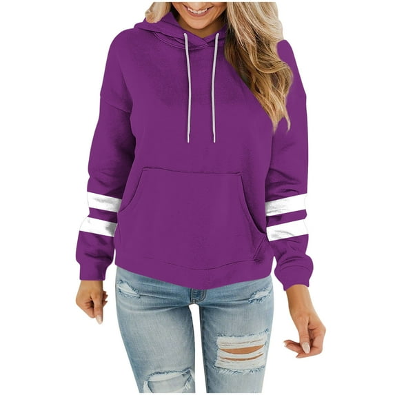Atogsazn Hoodies for Women Oversized Fleece Long Sleeve Sweatshirt Pullover Drawstring Tops with Pocket Purple XXL
