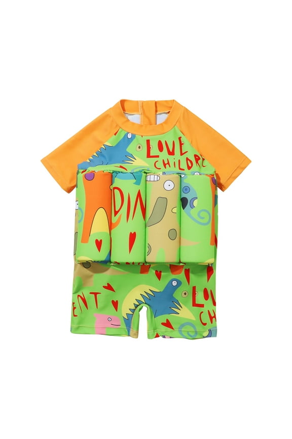 Infant Life Jacket Toddler Baby Girls Boys Float Suit One-piece Swimwear Rashguard Short Sleeve Zip Up Buoyancy Swimsuit 6-12 Months Orange