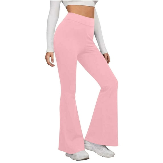 Atogsazn Inseam Women's Yoga Pants High-Waisted Flare Pants with Pockets Casual Slim Elastic Pants Pink XL Clearance Sale