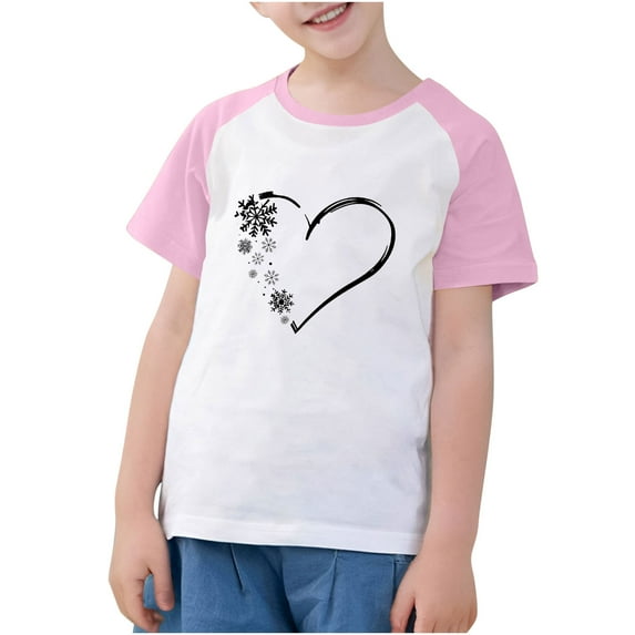 Atogsazn Kid Boy Girl Valentine's Day T Shirt Children Short Sleeve Pullover Tshirt Clothes Top Fashion 03-Pink 13-14 Years