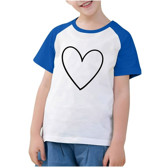 Atogsazn Kid Boy Girl Valentine's Day T Shirt Children Short Sleeve Pullover Tshirt Clothes Top Fashion 04-Blue 9-10 Years