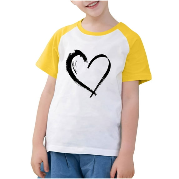 Atogsazn Kid Boy Girl Valentine's Day T Shirt Children Short Sleeve Pullover Tshirt Clothes Top Fashion 05-Yellow 9-10 Years