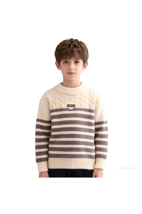 Kid Boys Knitted Sweater Children's Striped Long Sleeve Pullover Sweaters Winter Outfit Clothing 06-Brown 7-8 Years Fashion