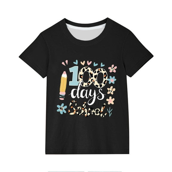 Atogsazn Kid Girl 100 Days Of School T Shirt Children Summer Short Sleeve Tshirt Fashion Clothes Top 06-Black 4-5 Years