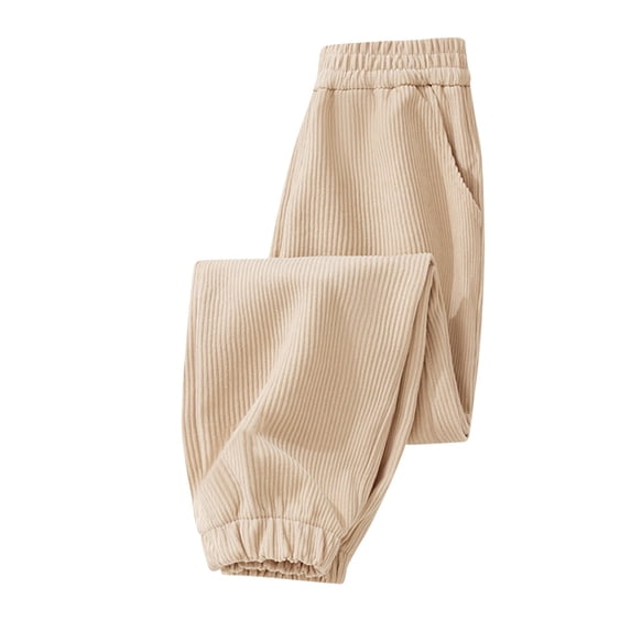 Atogsazn Kid Girls Sweatpant Casual Corduroy Jogger Pants for Children Fall Winter Trouser with Pocket Beige 5-6 Years Fashion