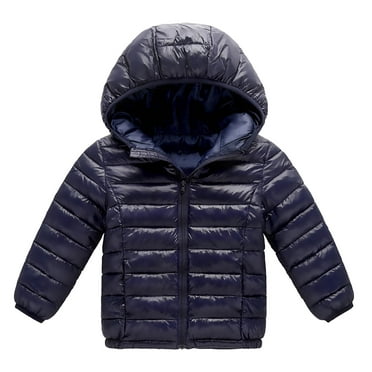 Atogsazn Kids Boy Girl Winter Hooded Puffer Jackets Zip Up Coats Light Weight Padded Clothes Outerwear Navy 8-9 Years on Clearance