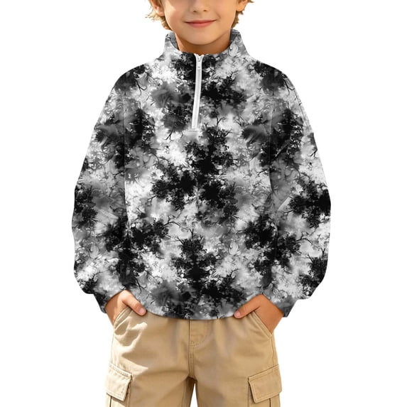 Atogsazn Kids Boys 1/4 Zip Sweatshirt Childrens Casual Tie Dye Long Sleeve Pullover Sweater Fall Winter Outerwear Black 5-6 Years Fashion