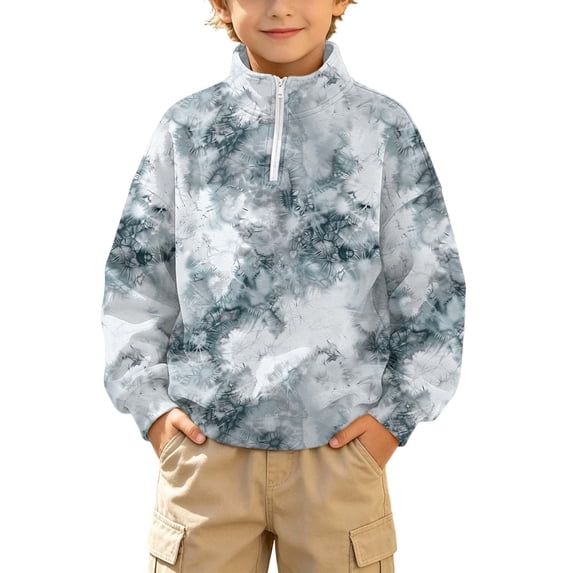 Atogsazn Kids Boys 1/4 Zip Sweatshirt Childrens Casual Tie Dye Long Sleeve Pullover Sweater Fall Winter Outerwear Gray 13-14 Years Fashion