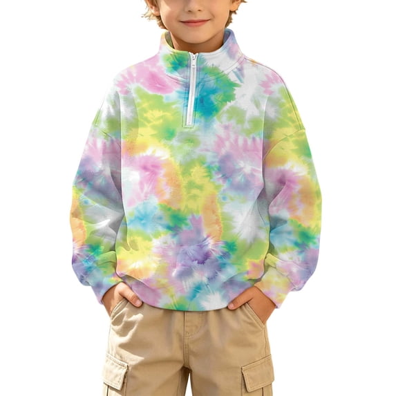 Atogsazn Kids Boys 1/4 Zip Sweatshirt Childrens Casual Tie Dye Long Sleeve Pullover Sweater Fall Winter Outerwear Green 11-12 Years Fashion