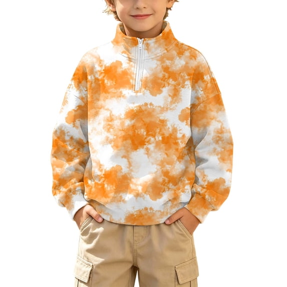 Atogsazn Kids Boys 1/4 Zip Sweatshirt Childrens Casual Tie Dye Long Sleeve Pullover Sweater Fall Winter Outerwear Orange 9-10 Years Fashion