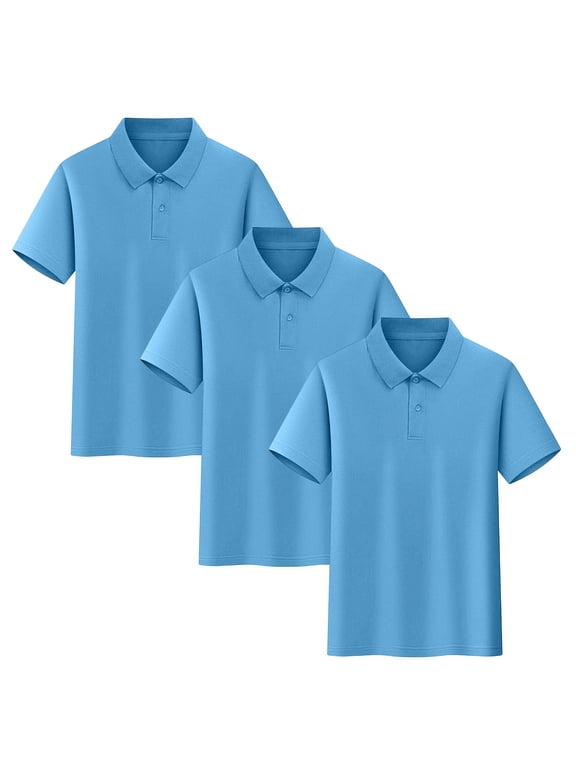 Kids Boys 3 Pack Cotton Shirt Children Casual Button Up Short Sleeve Shirts Summer School Tee Tops Sky Blue 8-9 Years Fashion