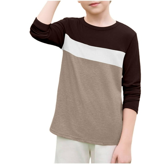 Atogsazn Kids Boys Basic Shirt Girls Colorblock Long Sleeve Sweatshirt Pullover Tops Clothes Outfit Coffee 4-5 Years Fashion