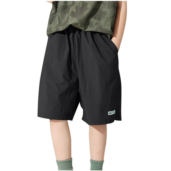 Atogsazn Kids Boys Cargo Bermuda Shorts Children Casual Jogger Wide Leg Short Pants Summer Gym Clothes for Boy 01-Black 14-15Years