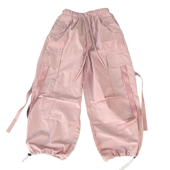 Atogsazn Kids Boys Cargo Parachute Pants Children Casual Baggy Wide Leg Sweatpant Ligthweight Trouser with Pocket Pink 15-16 Years Fashion