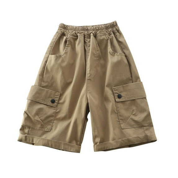 Atogsazn Kids Boys Cargo Shorts Children's Casual Elastic Waist Short Pants with Pockets Summer Clothes for Boy Khaki 4-5 Years