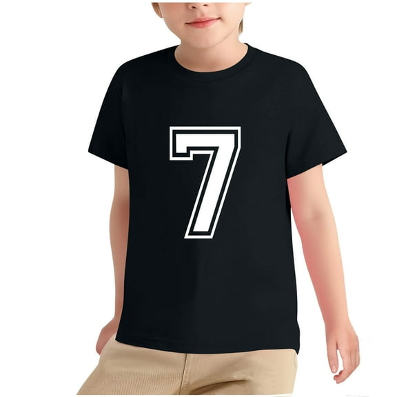 Atogsazn Kids Boys Casual Short Sleeve Tshirt Crew Neck Number 7 Pullover Tshirt Summer Soccer Basic Tops Clothes 01-Black 7-8 Years Fashion