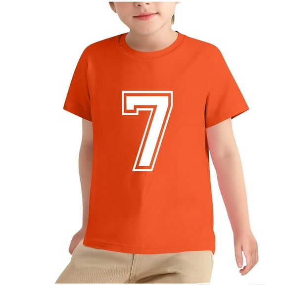 Atogsazn Kids Boys Casual Short Sleeve Tshirt Crew Neck Number 7 Pullover Tshirt Summer Soccer Basic Tops Clothes 01-Orange 11-12 Years Fashion