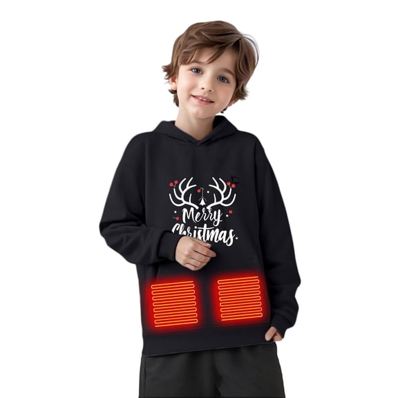 Atogsazn Kids Boys Christmas Heated Hoodies Letter Printed Oversized Long Sleeve Pullover Sweatshirt Fall Winter Clothes Tops 12-Black 4-5 Years Fashion