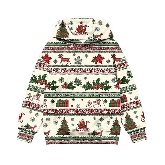 Atogsazn Kids Boys Christmas Hoodies Childrens Casual Fleece Long Sleeve Hooded Sweatshirt Fall Winter Sweater Tops Beige 5-6 Years Fashion