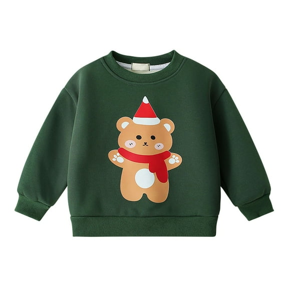 Atogsazn Kids Boys Christmas Sherpa Lined Sweatshirt Children Cute Graphic Loose Fit Sweatshirts Pullover Fall Winter Tops Army Green 9-10 Years Fashion