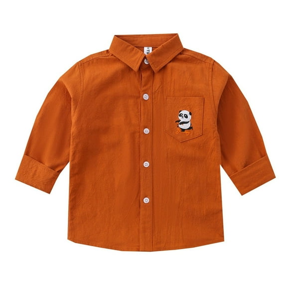 Atogsazn Kids Boys Cotton Shirt Children Button Long Sleeve Shirts Fashion Casual Lightweight Clothes 02-Orange 4-5 Years