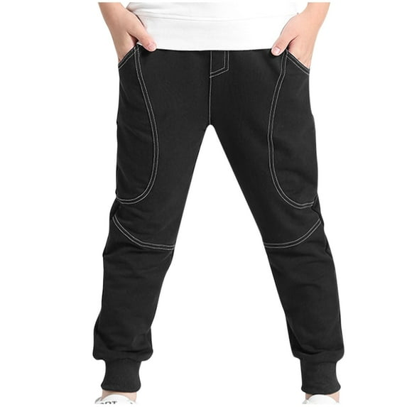 Atogsazn Kids Boys Cotton Sweapants Children Casual Elastic Waist Jogger Pants Clothes with Pocket C-Black 7-8 Years